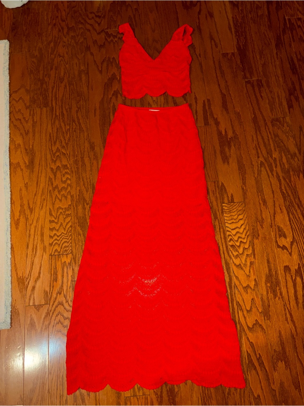Free People Red Scallop Two-Piece Maxi Dress